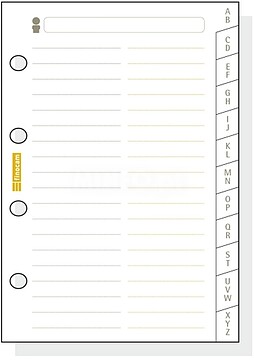 Finocam C175 Índice Alfabético para Agendas Classic - 12 Solapas - Formato 601 - 56x89x3mm - Cartolina - Cor Branca 1124101