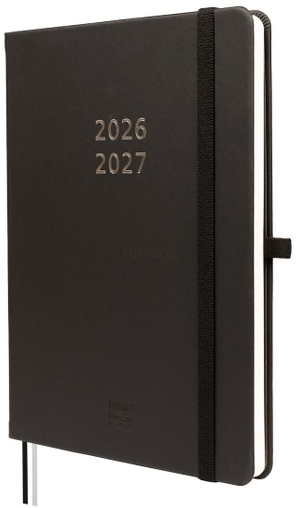 Finocam Agenda Minimal de Capa Dura Internacional - 18 Meses - Semana Vista Horizontal - Formato M5 - 140x190mm - Papel Creme de 80g/m2 - Bolso Interior - Fecho com Elástico - Cor Preto 636110327