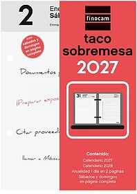 Finocam Neutro Taco Calendário de Mesa - Anual 2027 - 2 Pá...
