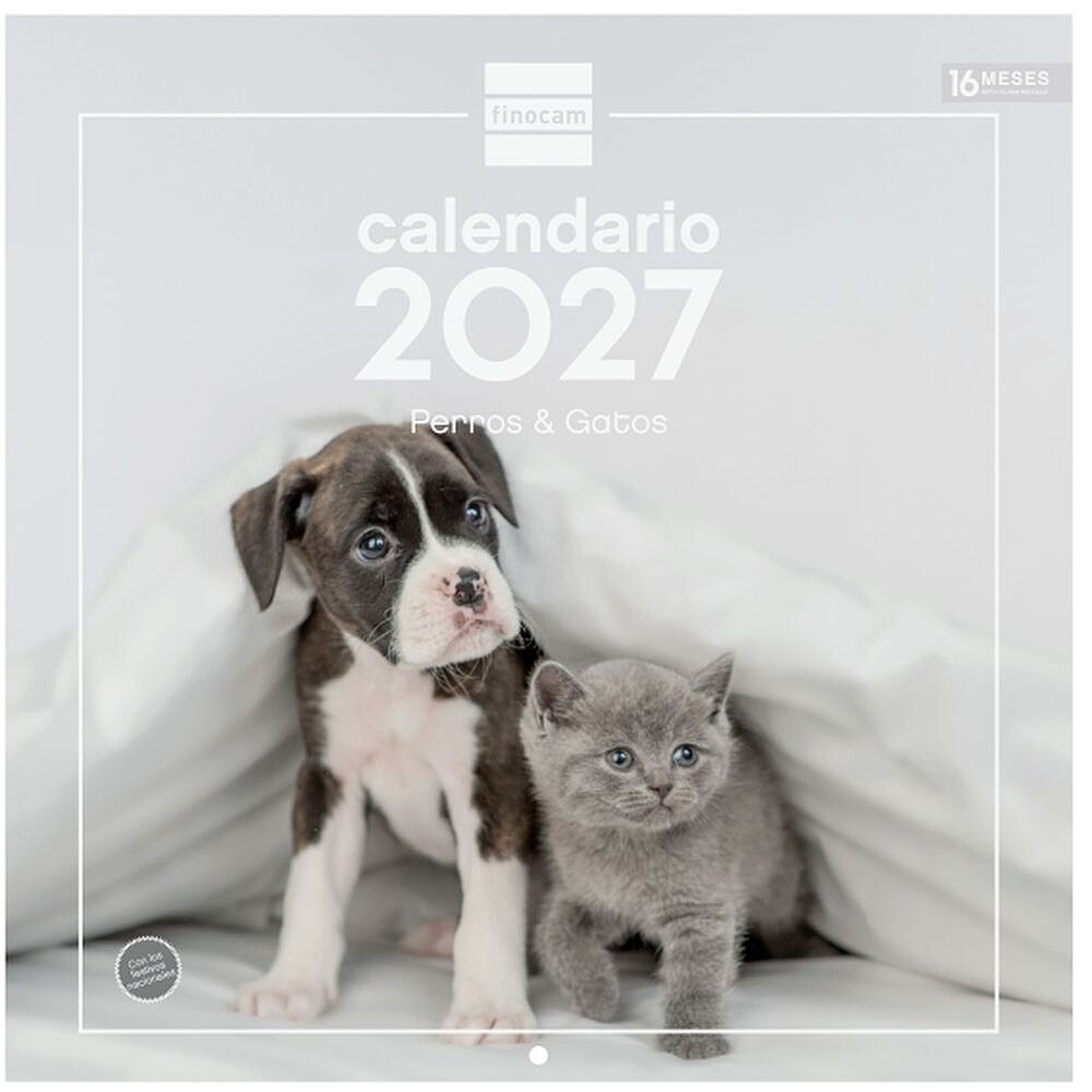 Finocam Cães e Gatos Calendário de Parede - 16 Meses 26/27 - Vista Mensal - 300x300mm - Papel de 170g/m2 - Imagens Temáticas Variadas - Espaço para Notas 780303927
