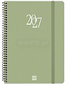 Finocam Espiral Basics My Agenda em Catalão - Anual 2027 - Semana Vista Horizontal - 155x212mm - Goma Elástica - Capa Dura de Cartão Forrado - Esquinas Microperfuradas - Papel de 80g/m2 - Cor Verde 743512027