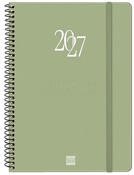 Finocam Espiral Basics My Agenda - Anual 2027 - Semana Vista Horizontal - Formato E10 - 155x212mm - Espiral - Capa Dura de Cartão Forrado - Esquinas Microperfuradas - Papel de 80g/m2 - Cor Verde 743502027