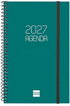Finocam Espiral Basics Opaque Agenda - Anual 2027 - Semana Vista Horizontal - Formato E5 - 117x181mm - Espiral - Tapa de Polipropileno - Esquinas Microperforadas - Papel de 80g/m2 - Cor Verde 742752027