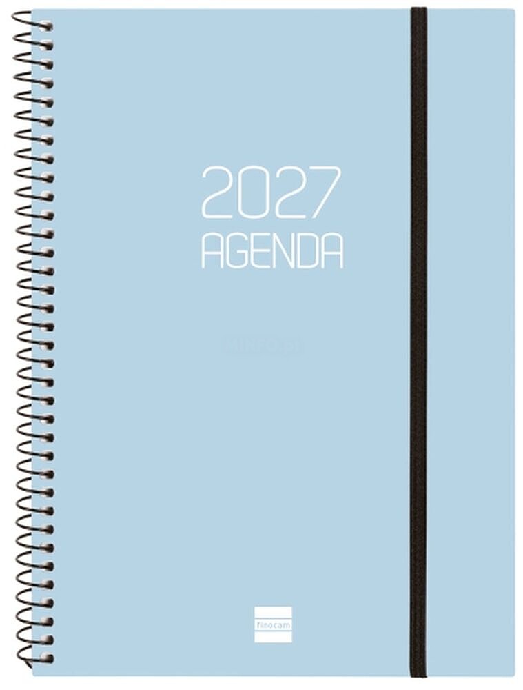 Finocam Espiral Basics Agenda Opaca - Anual 2027 - Semana Vista Horizontal - Formato E10 - 155x212mm - Espiral - Capa de Polipropileno - Esquinas Microperfuradas - Papel de 80g/m2 - Cor Celeste 742761527