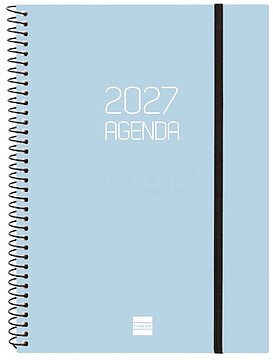 Finocam Espiral Basics Agenda Opaca - Anual 2027 - Semana Vista Horizontal - Formato E10 - 155x212mm - Espiral - Capa de Polipropileno - Esquinas Microperfuradas - Papel de 80g/m2 - Cor Celeste 742761527