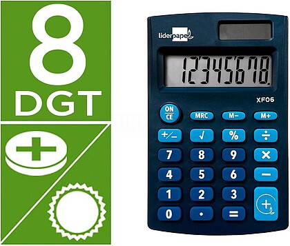 XF06 : Calculadora liderpapel de bolso xf06 8 digitos solar e pilhas cor azul 98x62x8 mm
