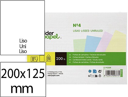 TC04 : Cartao liderpapel para estudar liso cartolina de cores 180 gr 125x200mm embalagem de 200 unidades Cartao liderpapel para estudar liso cartolina de cores 180 gr 125x200mm embalagem de 200 unidades
