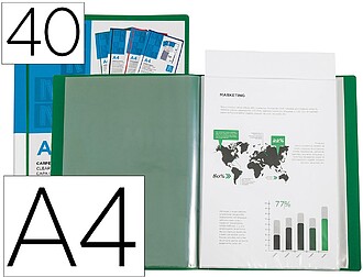 JC08 : CAPA CATALOGO LIDERPAPEL 40 BOLSAS DIN A4 VERDE TRANS...