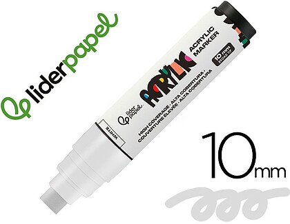 RT68 : 6 x Marcador liderpapel acrylic base agua todo tipo de superficie ponta retangular 10 mm branco Marcador liderpapel acrylic base agua todo tipo de superficie ponta retangular 10 mm branco
