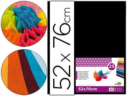 SE21 : PAPEL SEDA LIDERPAPEL 52 X 76 CM 18 GRS PRETO EMB. 25 FLS