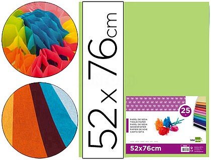 SE24 : PAPEL SEDA LIDERPAPEL 52 X 76 CM 18 GRS VERDE MEDIO EMB. 25 FLS