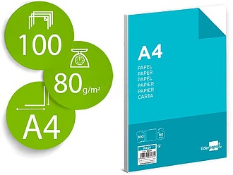 PA01 : PAPEL DE ESCRITA 80 GRS. LIDERPAPEL, LISO A4, 100 FOL...
