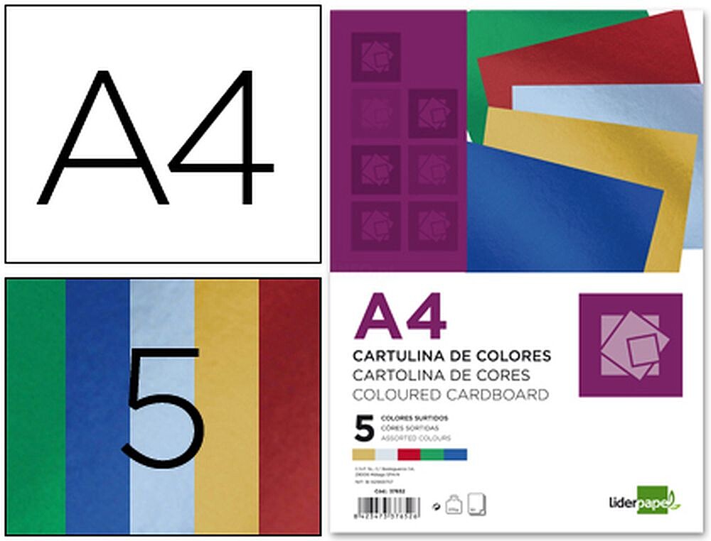 Cartolina Metalizada Liderpapel A4. Pack 50 Folhas Sortidas CM06