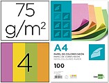 Papel de Cor Liderpapel Din A4 75 GR Pack de 100 Quatro Cores Neon Sortidas PC45