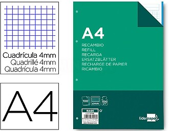 RA05 : RECARGA LIDERPAPEL A4 100 FOLHAS 100G/M2 QUADRICULA 4...