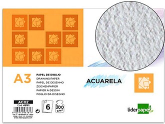 AC02 : PAPEL AGUARELA LIDERPAPEL DIN-A3 300 GR- PACK DE 6 FO...