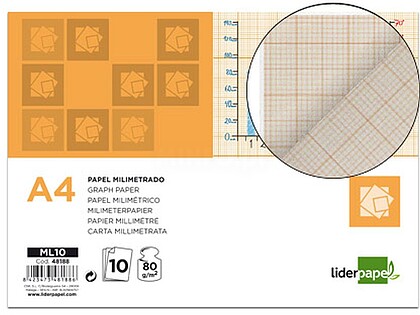 ML10 : Papel milimetrico liderpapel din a4 80 gr pack 10 folhas ( Venda em Multiplos de 12uni) Papel milimetrico liderpapel din a4 80 gr pack 10 folhas