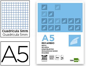 RE04 : RECARGA LIDERPAPEL DIN-A5 120+20 F QUADRICULADO 5 MM ...