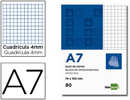BN09 : 10 x Bloco de apontamentos liderpapel din a7 80 f quadriculado Bloco de apontamentos liderpapel din a7 80 f quadriculado