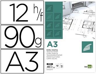 PV12 : BLOCO DE PAPEL VEGETAL LIDERPAPEL A3 297X420MM 90G/M2...