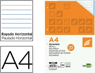 RE06 : RECARGA LIDERPAPEL A4 100 FOLHAS 100 G/M2 PAUTADO HOR...