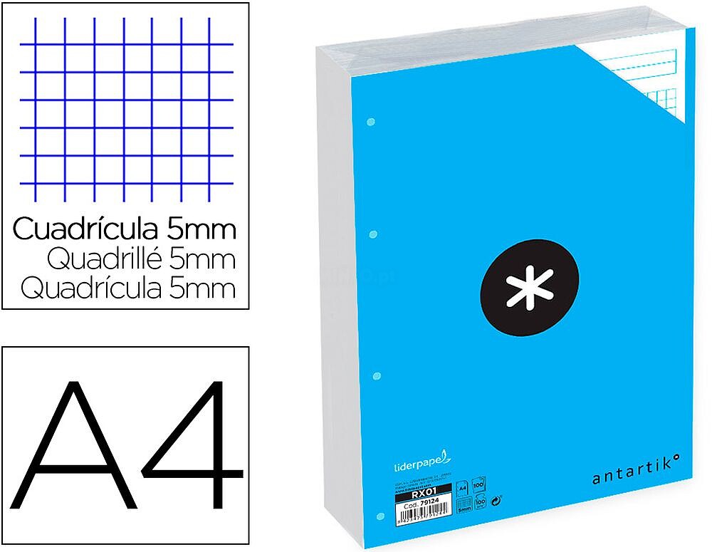 Recarga Liderpapel Antartik A4 100 Folhas 100G/M2 Quadricula de 5 MM 4 Furos Bandas de 5 Cores RX01