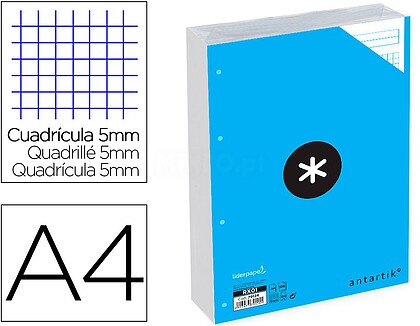 RX01 : RECARGA LIDERPAPEL ANTARTIK A4 100 FOLHAS 100G/M2 QUADRICULA DE 5 MM 4 FUROS BANDAS DE 5 CORES