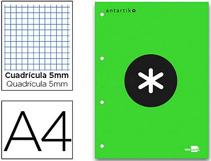 BR17 : RECARGA COLADA LIDERPAPEL ANTARTIK QUADRICULA DE 5 MM A4 NATURAL 100 F 100 GR COR VERDE