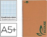 Bloc Espiral Liderpapel Cuarto Ecouse Tapa Cartulina Kraft 80 Hojas Papel Reciclado 60 GR Cuadro 4 MM BB03