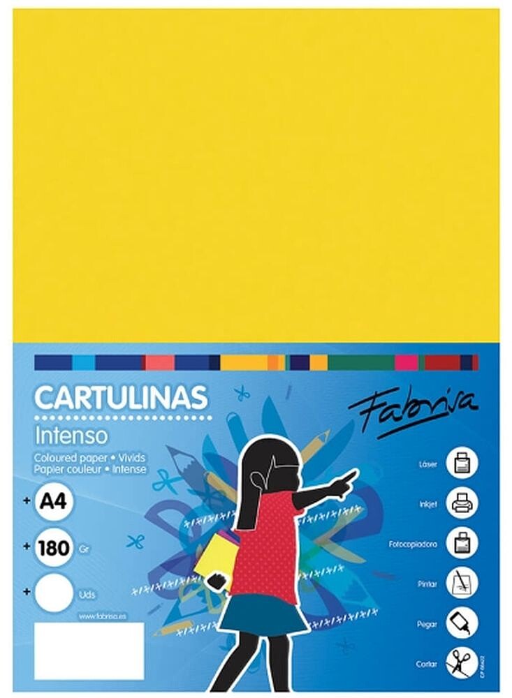 Pacote Fabrisa de 50 Cartulinas 180 g/m² - Tamanho A4 - Cor Amarelo Forte 15460