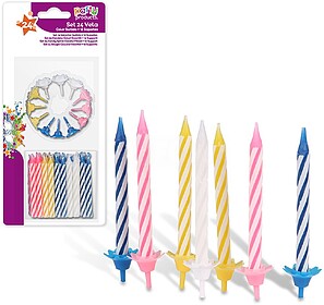 77036 PACK 24 VELAS+12 SUPORTES CORES SORTIDAS MELHORES PROD...