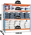 Prateleiras industriais, 2000x2100x600 mm, 500 kg Flex Point, 4 prateleiras de madeira