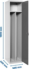 Vestiário de metal, 1800x500x500 mm, 1 porta, compartimento...