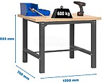 Mesa de trabalho de oficina, 1200x750 mm, placa de MDF 35 mm, capacidade de carga 600 kg
