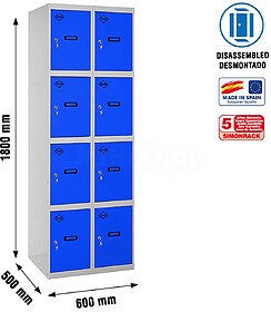 Vestiário de metal, 1800x600x500 mm, 4 portas, 2 módulos, ...