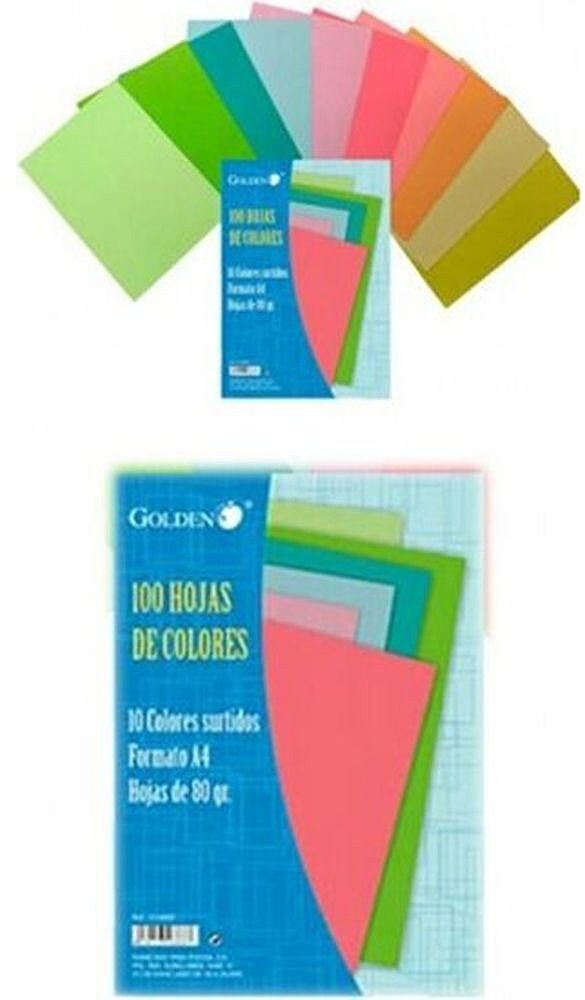 Pacote Golden com 100 Folhas de Papel de Cores A4 80gr - 10 Folhas por Cor - Cores Sortidas 316888