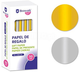 Papel de Presente Liso Ouro/Prata 70X200 Bismark 330276