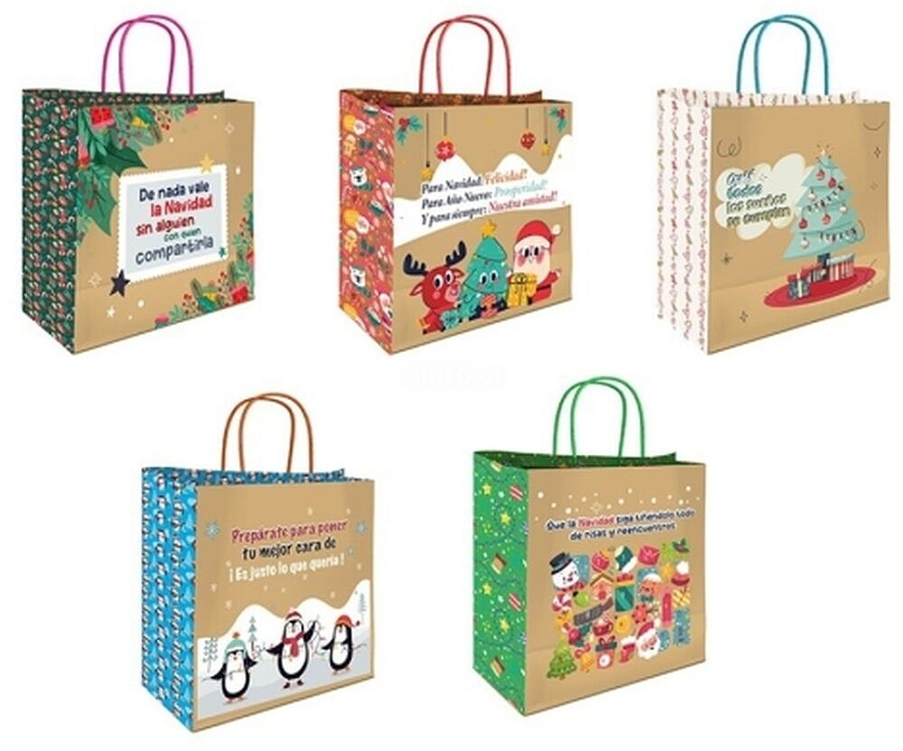 Bismark Saco de Papel Kraft com Mensagens de Natal - Medidas 26x8x24cm - 5 Desenhos Diferentes BI331662