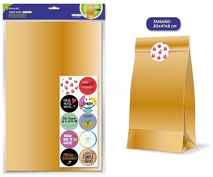 Bismark Pack de 10 Envelopes Papel Kraft 50grs com 10 Autocolantes para Fecho - Medidas 30x47x8cm - Ideal para Presentes - Cor Ouro BI332447