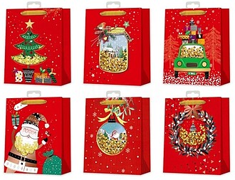Bismark Saco de Papel Natal Vermelho - Impressão Foil e Con...