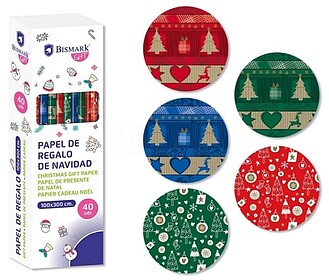 Bismark Natal Metalizado Rolo de Papel de Presente - Medidas...