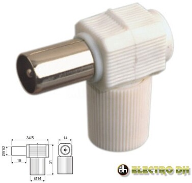 G-10.532 : FICHA COAXIAL MACHO ANGULAR BRANCA EDH