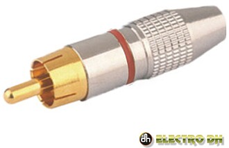 G-10.598/R : FICHA RCA MACHO VERMELHA METÁLICA/ DOURADA EDH