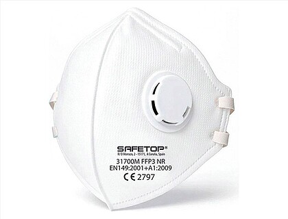 31700M : 12 x Máscara facial safetop ffp3 nr dobrável vertical com válvula Máscara facial safetop ffp3 nr dobrável vertical com válvula