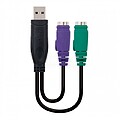 Conversor Nanocable PS/2 (teclado+rato) a USB - Tipo 2xPS/2/H-A/M - 15cm - Cor Preta