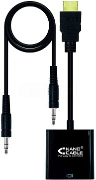 Conversor NanoCable HDMI a SVGA+áudio - HDMI A/M-SVGA/H+Conector Jack 3.5/H - 10cm+1,0m - Cor Preto