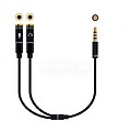 Adaptador de Cabo Nanocable, Conector Jack de Áudio 3,5mm Macho 4 Pinos para 2x Jack 3,5mm Fêmea 3 Pinos 0,30m - Cor Preta