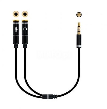 Adaptador de Cabo Nanocable, Conector Jack de Áudio 3,5mm Macho 4 Pinos para 2x Jack 3,5mm Fêmea 3 Pinos 0,30m - Cor Preta