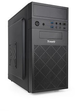 Tooq Caja Minitorre Micro-ATX/Mini-ITX - Tamanho de Disco Suportado 3.5”, 2.5” - USB3.0, 2.0, Áudio HD, Leitor de Cartões - Ventilador 120mm Incluído - Cor Preta