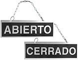 Rotulo metalico serigrafiado abierto y cerrado con cadena y ventosa para colgar de 74x232 mm Rotulo metalico serigrafiado abierto y cerrado con cadena y ventosa para colgar de 74x232 mm CSP58786